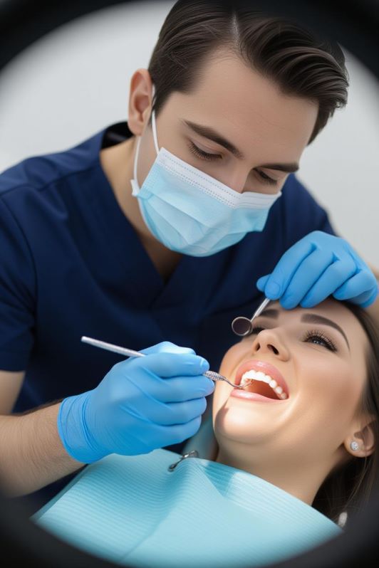dentist examining teeth and gums